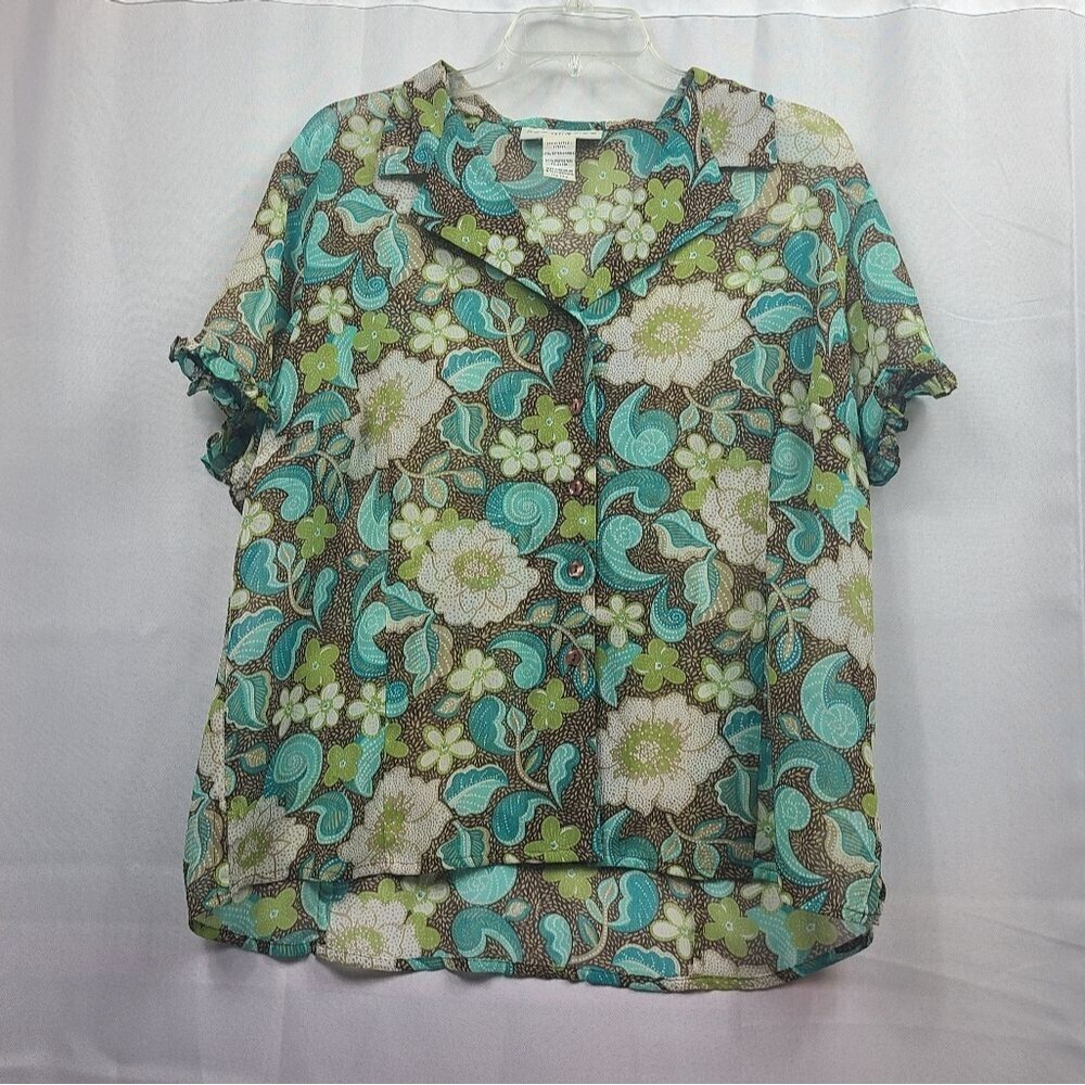 Vintage Sag Harbor Sheer Floral Button Down Shirt Women's XL